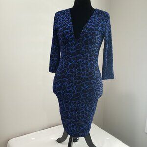 GOODTIME USA BLUE BLACK METALLIC LEOPARD PRINT MINI DRESS WOMEN SIZE L